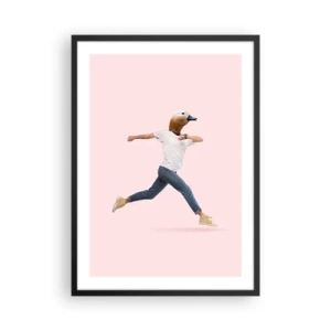 Pôster com moldura preta - Uma figura correndo com uma cabeça de pássaro em um fundo rosa - 50x70cm - Uma pitada de absurdo - Decoração de parede moderna para a sala de estar e quarto ARTTOR