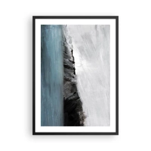 Pôster com moldura preta - Composição abstrata de uma costa rochosa e oceano - 50x70cm - Água – terra: choque dos elementos - Decoração de parede moderna para a sala de estar e quarto ARTTOR