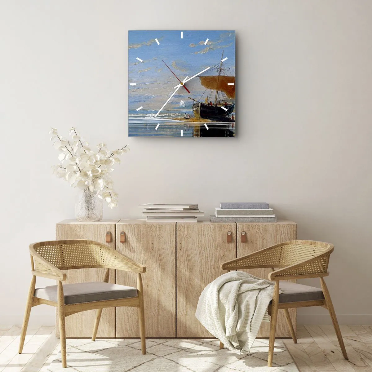 Relógio de parede - Relógio em vidro - Água, terra, ar - 30x30 cm