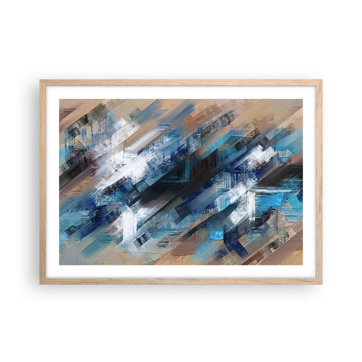 Pôster com moldura de carvalho claro - Numa diagonal azul - 70x50 cm