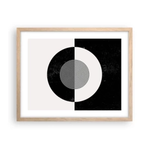 Pôster com moldura de carvalho claro - Harmonia a preto e branco - 50x40 cm