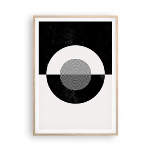 Pôster com moldura de carvalho claro - Harmonia a preto e branco - 70x100 cm