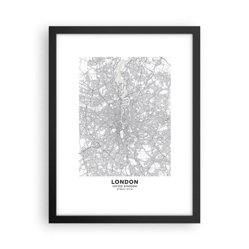 Pôster com moldura preta - Mapa do labirinto de Londres - 30x40 cm