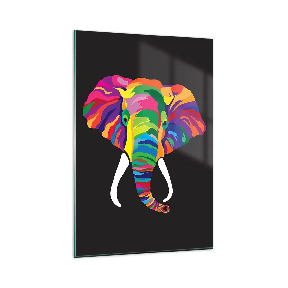 Quadro em vidro - O elefante que adorava banhar-se no arco-íris - 80x120 cm