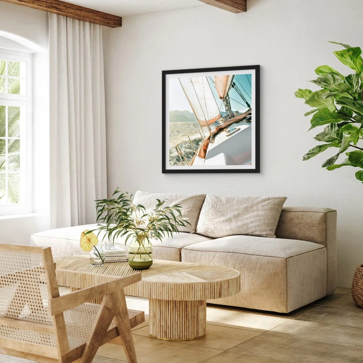 Pôster com moldura preta - Sob a vela - 60x60 cm