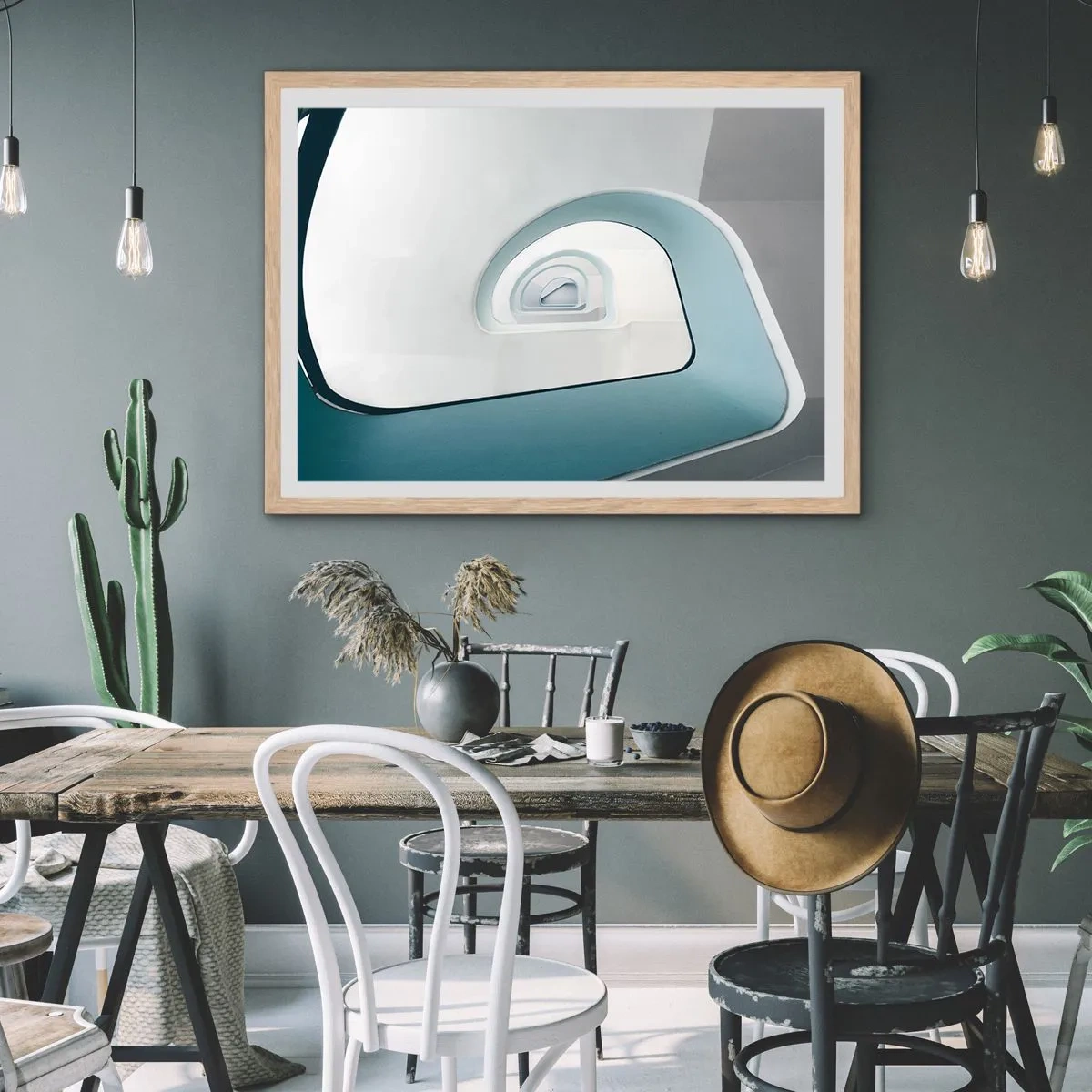 Pôster com moldura de carvalho claro - Para o fundo do azul - 91x61 cm