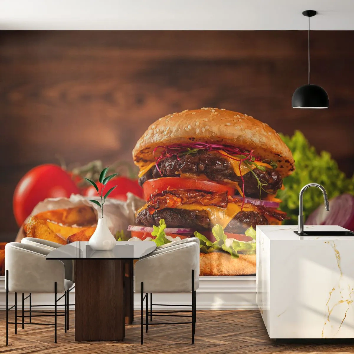 Papel de Parede Premium Sand - Fruta proibida - Gastronomia, Hamburger, Hambúrguer - 350x256 cm