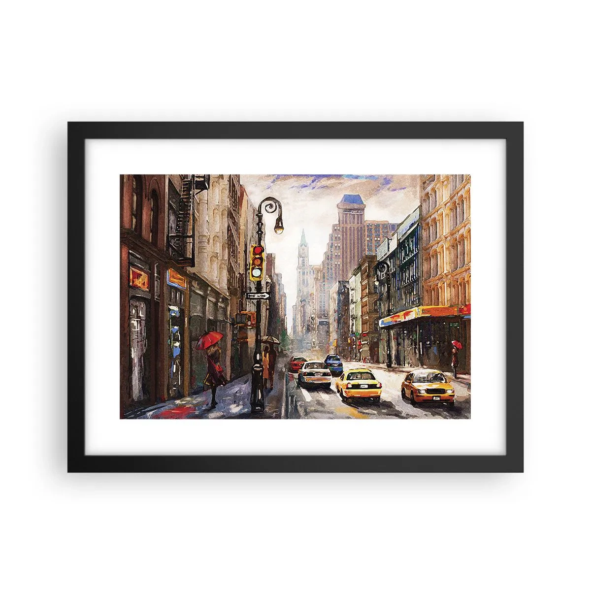 Pôster com moldura preta - Nova York – colorida também na chuva - 40x30 cm