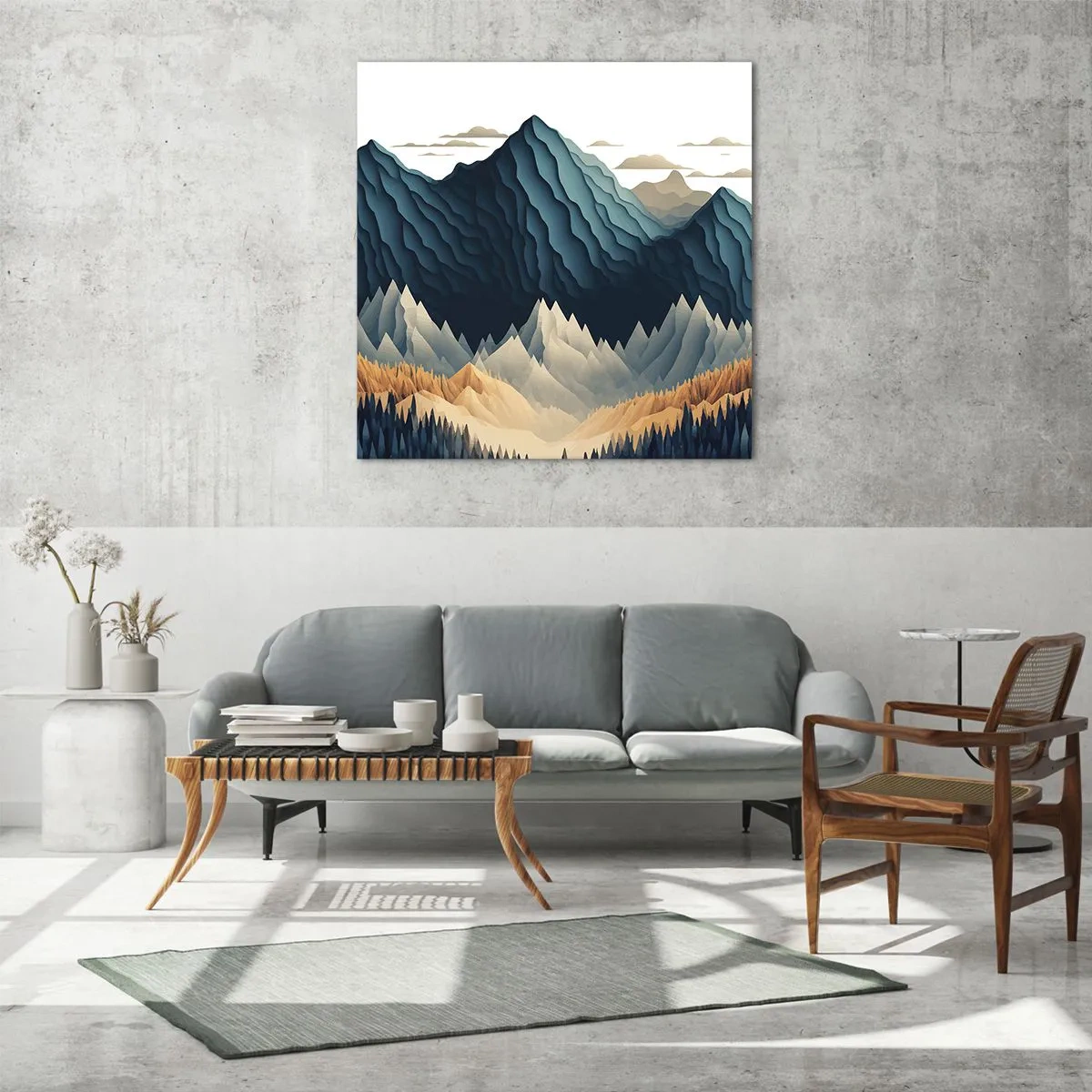 Quadro em vidro - Paisagem montanhosa perfeita - 30x30 cm