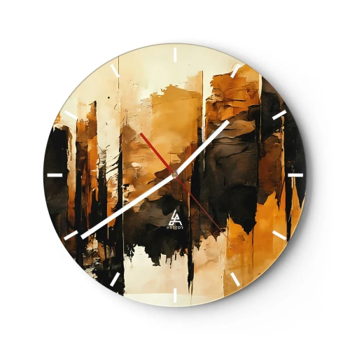 Relógio de parede - Relógio em vidro - Composição abstrata em tons de preto e dourado - 30x30cm - Harmonia de preto e dourado - Decoração de parede moderna para a sala de estar, cozinha e quarto ARTTOR