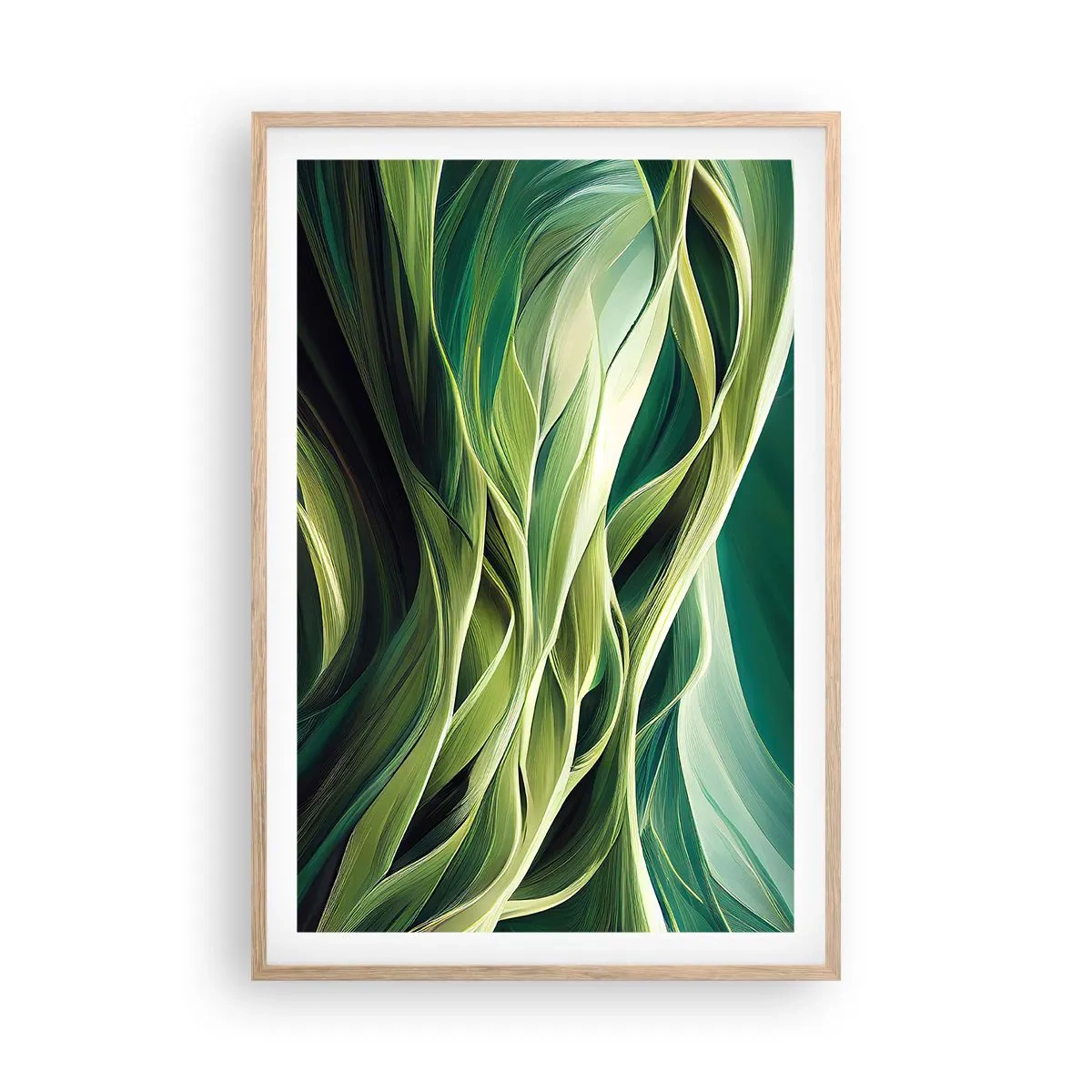 Pôster com moldura de carvalho claro - Jogo verde abstrato - 61x91 cm