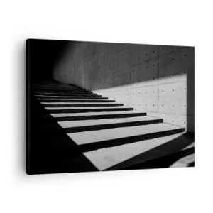 Quadro em tela - Escadas em estilo minimalista em preto e branco - 70x50cm - A beleza crua do modernismo - Decoração de parede moderna para a sala de estar e quarto ARTTOR