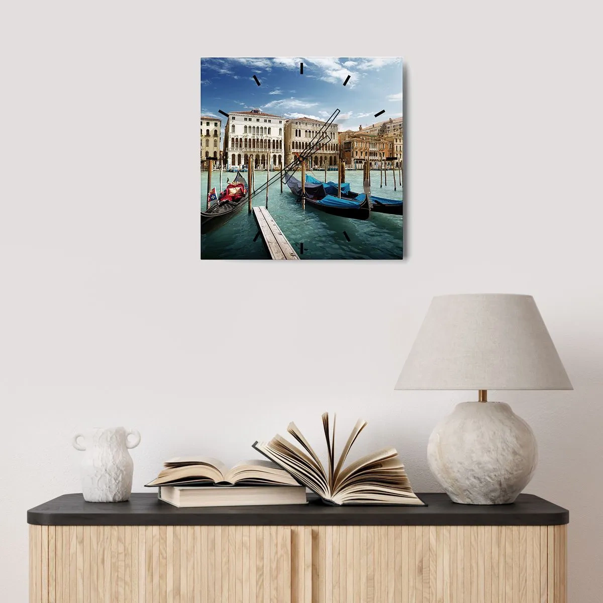 Relógio de parede - Relógio em vidro - Palácios em azul - 30x30 cm