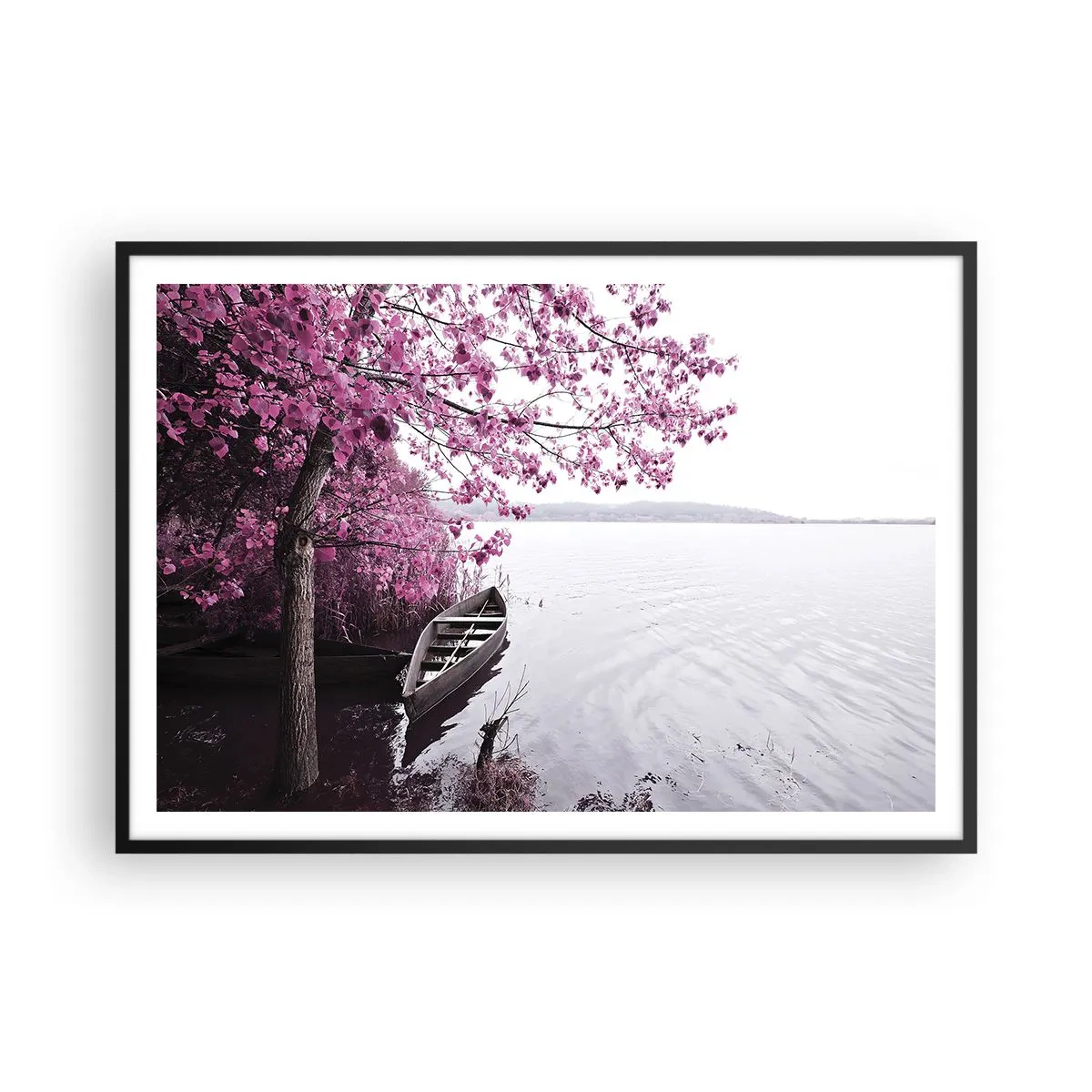 Pôster com moldura preta - Em silêncio cor-de-rosa - 100x70 cm