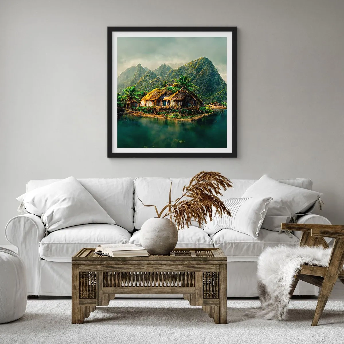 Pôster com moldura preta - Paraíso Tropical - 60x60 cm