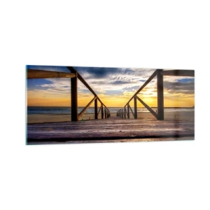 Quadro em vidro - Direto para a praia tranquila ao pôr do sol - 100x40 cm