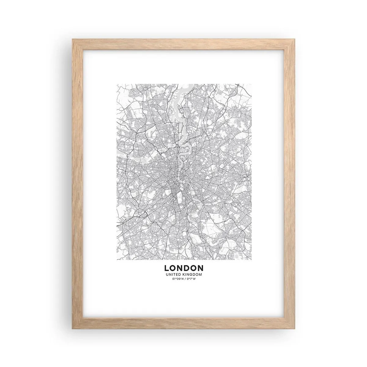 Pôster com moldura de carvalho claro - Mapa do labirinto de Londres - 30x40 cm