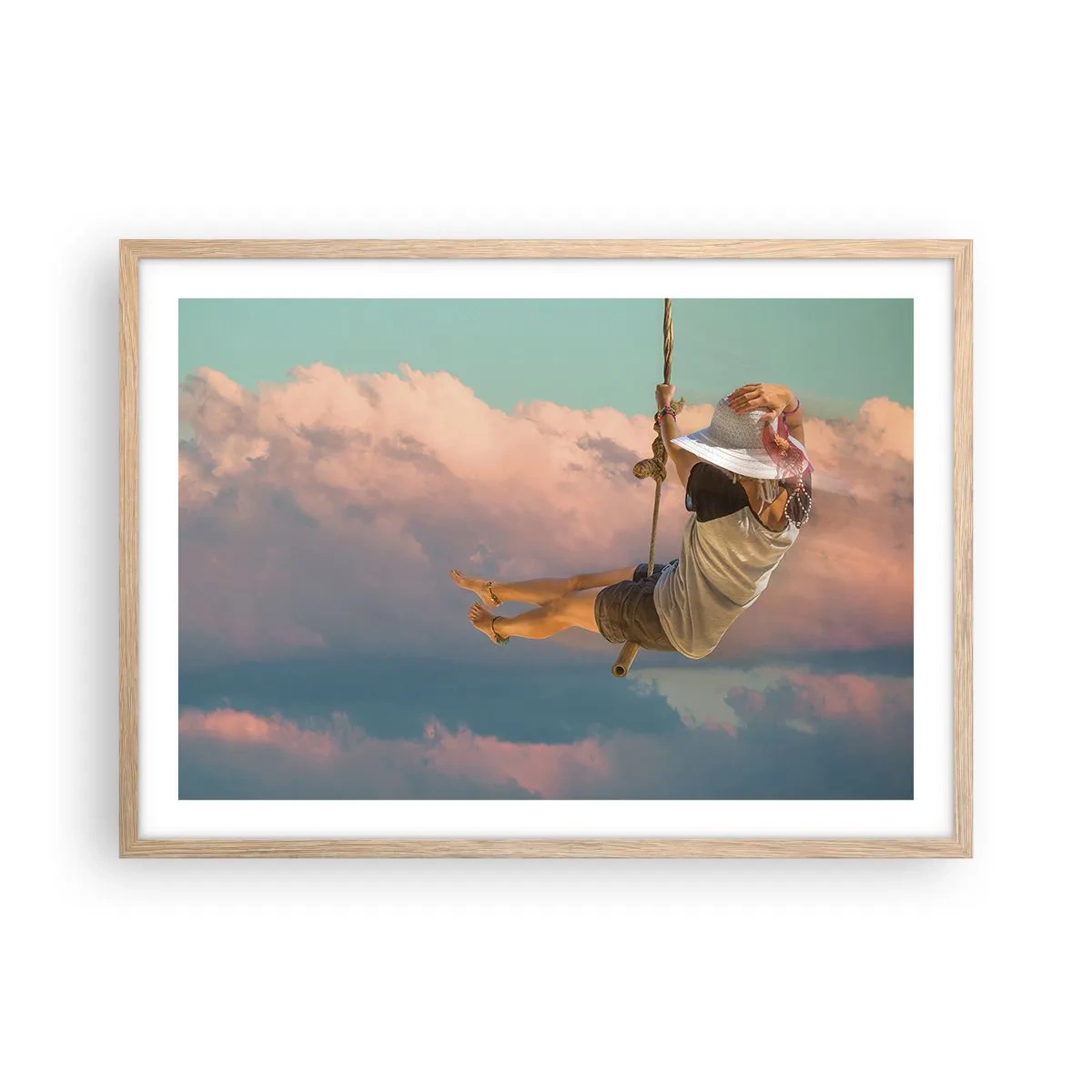 Pôster com moldura de carvalho claro - Diversão nas nuvens - 70x50 cm