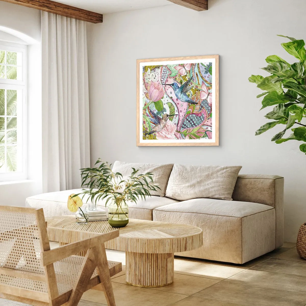 Pôster com moldura de carvalho claro - Emaranhados em trepadeiras - 60x60 cm