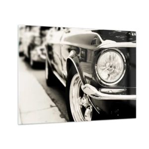 Quadro em vidro - Close-up da frente de um carro clássico em sépia - 70x50cm - Brilho permanente - Decoração de parede moderna para a sala de estar e quarto ARTTOR