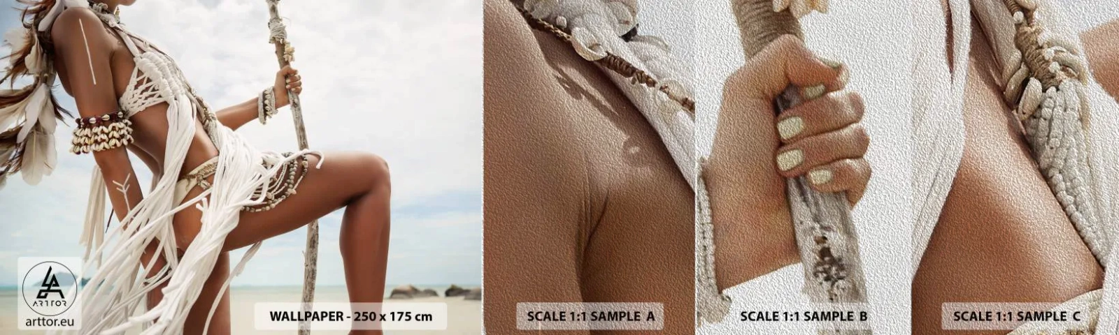 Amostra de papel de parede Premium Sand - Sacerdotisa do Sol - Mulher, Boho, Vintage - 100x30 cm