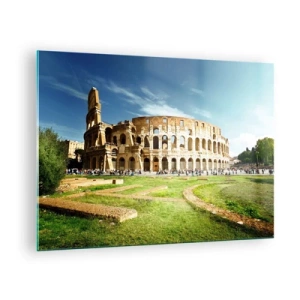 Quadro em vidro - O Coliseu de Roma iluminado pelo sol - 70x50cm - Ainda pode-se ouvir o barulho das armas - Decoração de parede moderna para a sala de estar e quarto ARTTOR