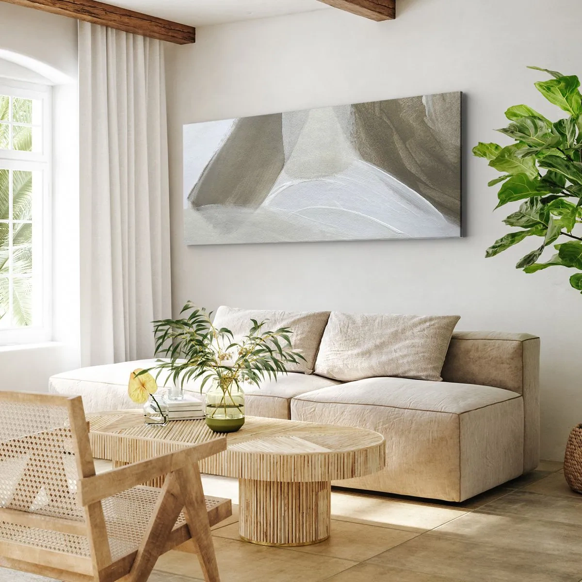 Quadro em tela - Uma onda de branco - 140x50 cm