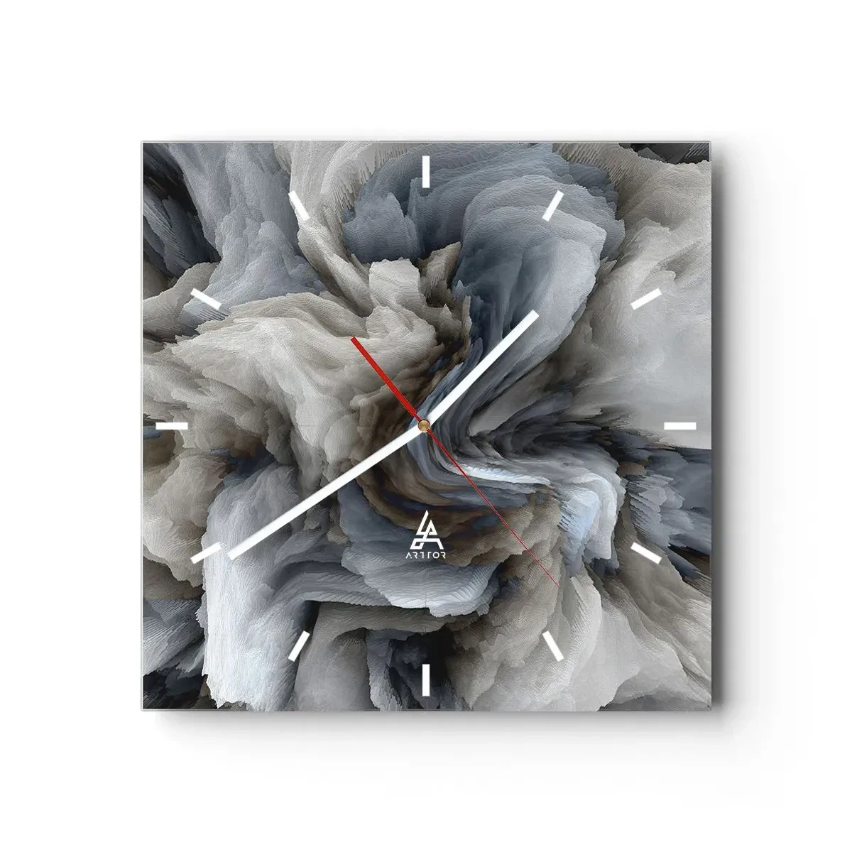 Relógio de parede - Relógio em vidro - Pedra e flor - 40x40 cm