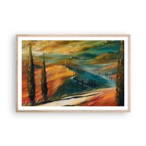 Pôster com moldura de carvalho claro - Paisagem da Toscana - 91x61 cm