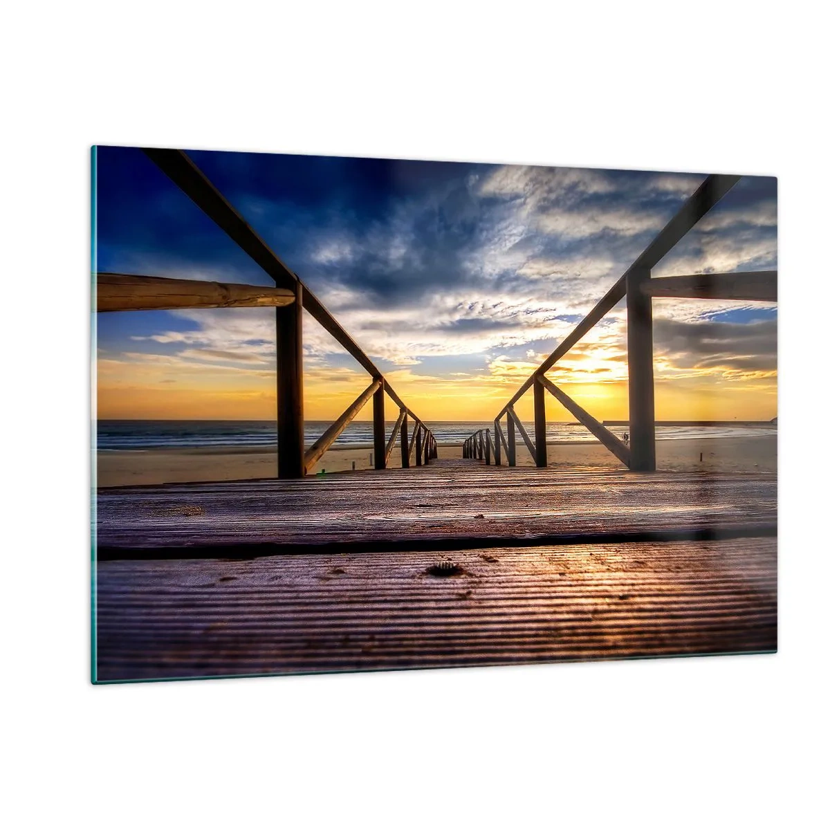 Quadro em vidro - Direto para a praia tranquila ao pôr do sol - 120x80 cm