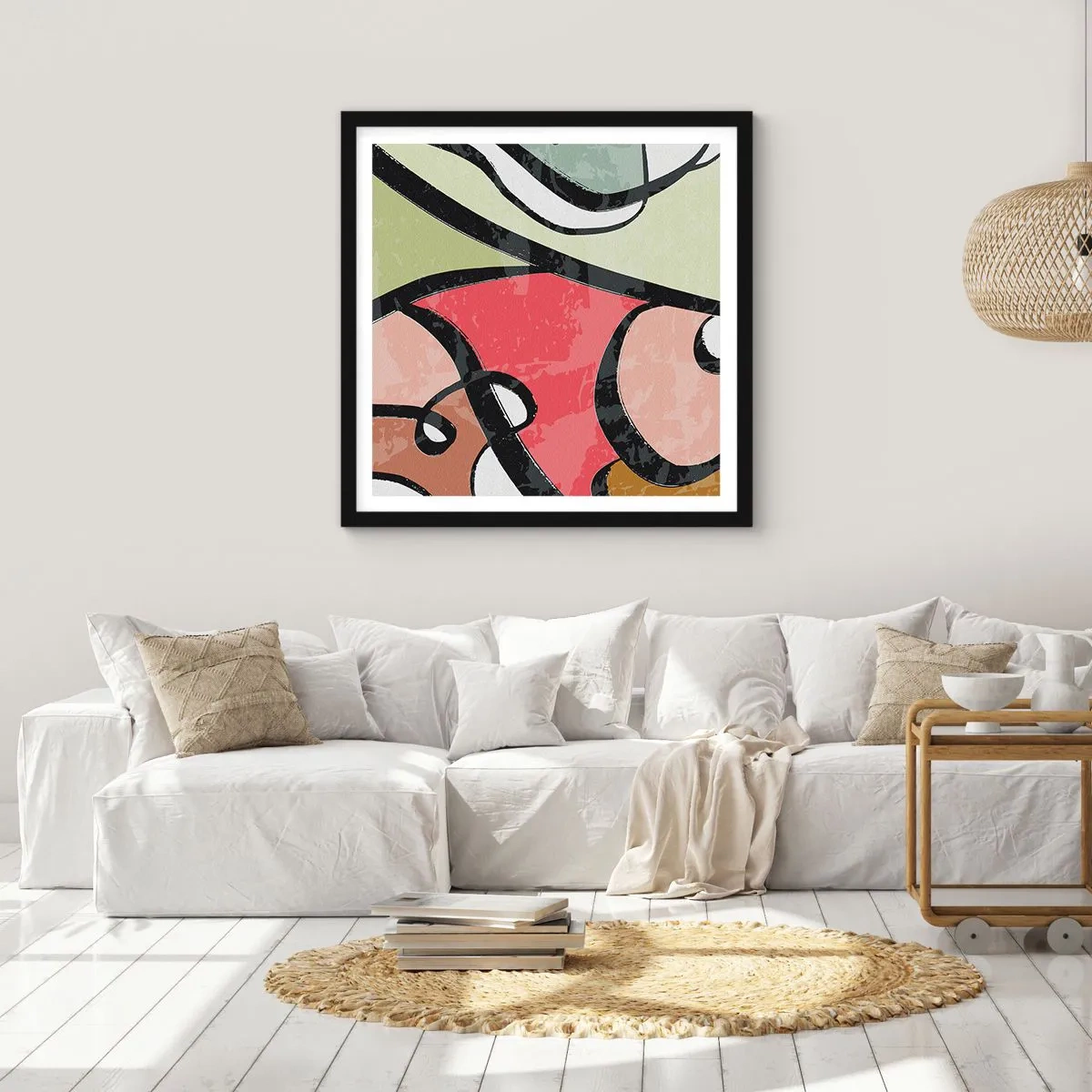 Pôster com moldura preta - Piruetas entre cores - 40x40 cm