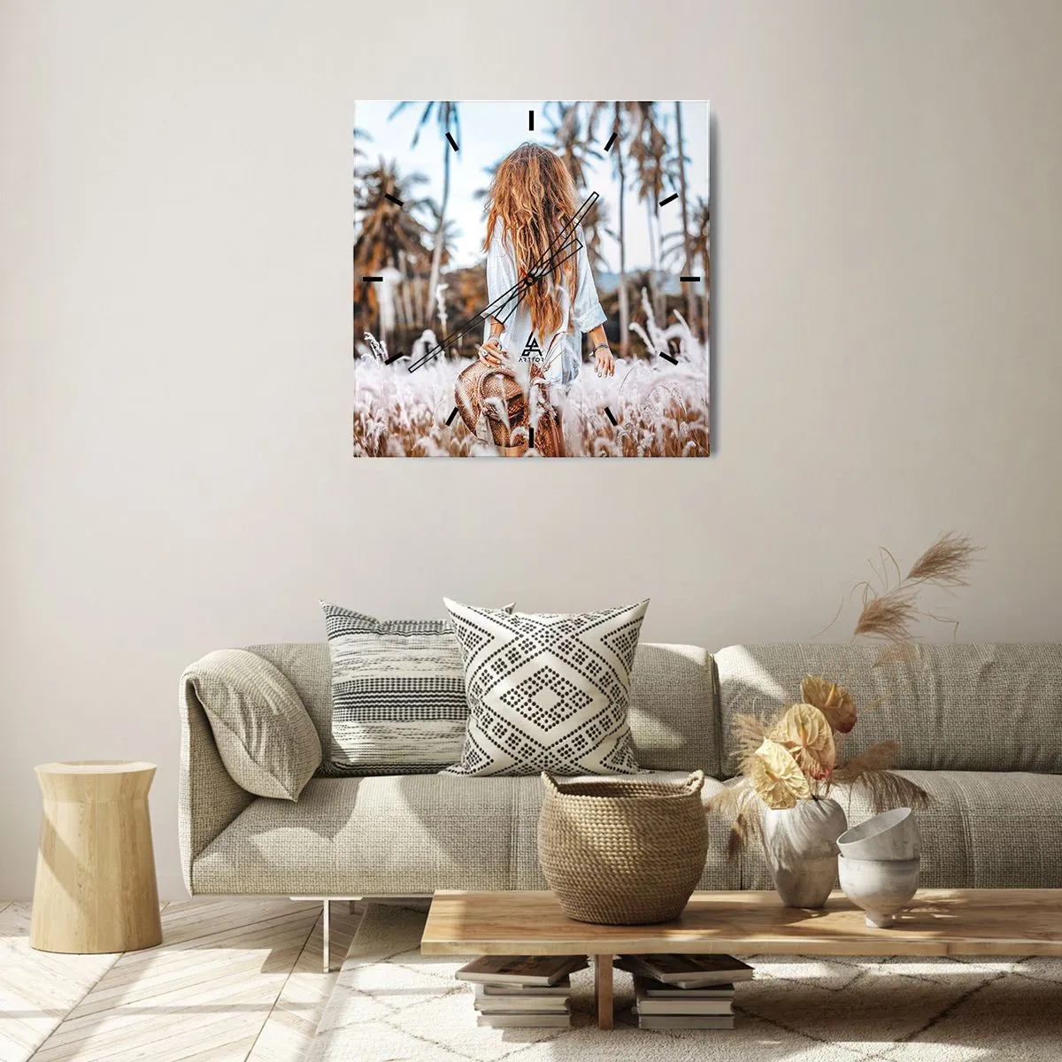 Relógio de parede - Relógio em vidro - Nascida da maciez da relva - 40x40 cm