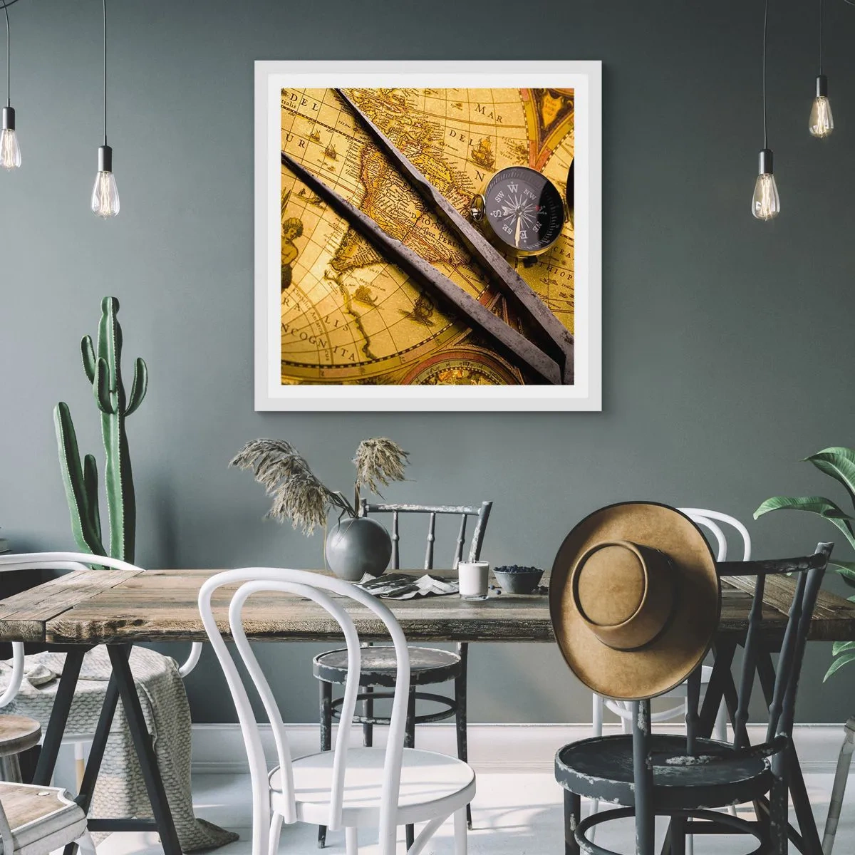 Pôster em moldura branca - Onde estão esses tesouros? - 60x60 cm