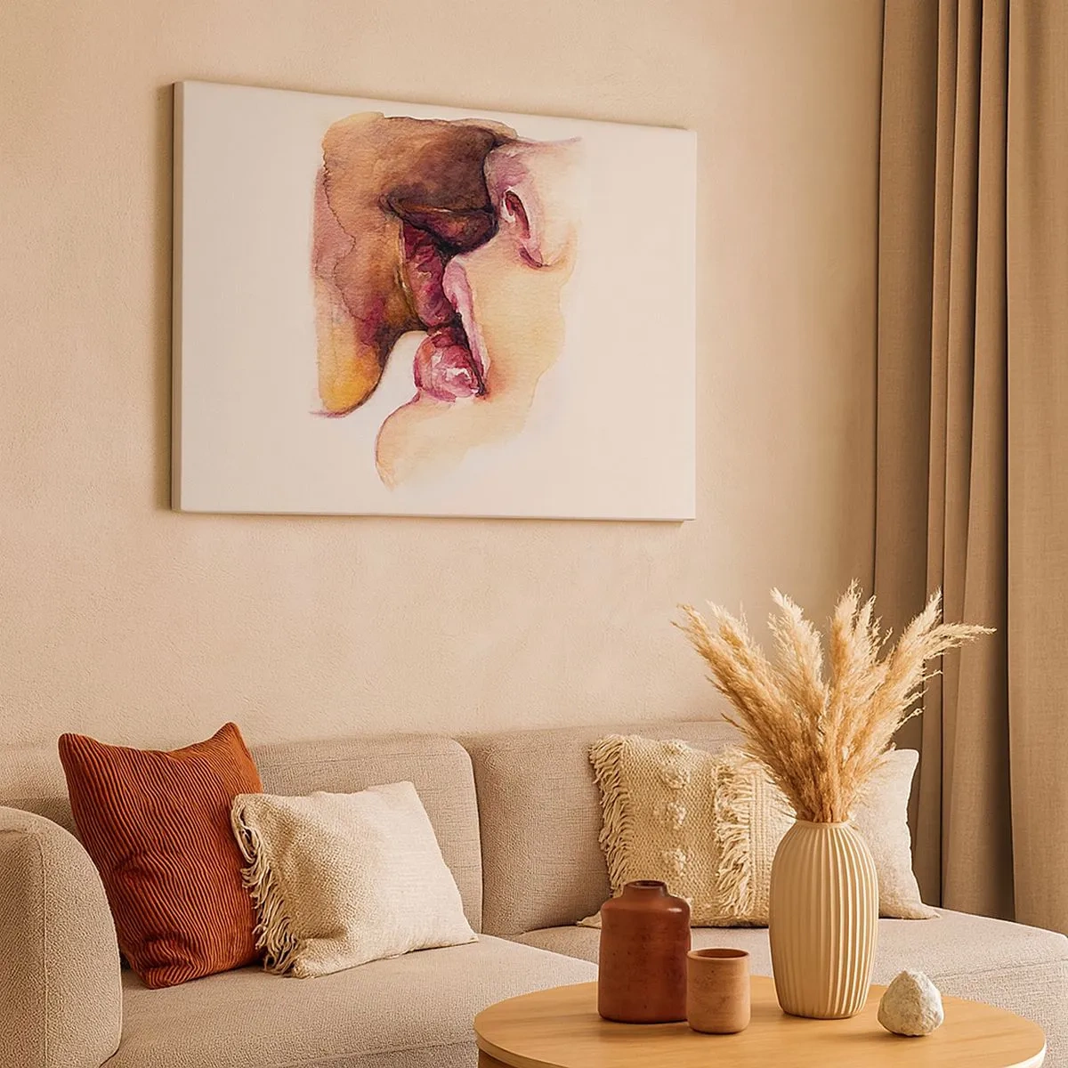 Quadro em tela - Uma pintura em aquarela de um close de um rosto - 70x50cm - Como a noite e o dia, a terra e o céu - Decoração de parede moderna para a sala de estar e quarto ARTTOR