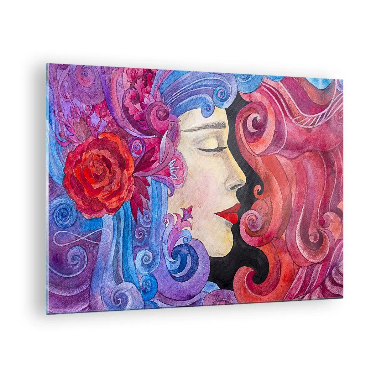 Quadro em vidro - Retrato colorido de uma mulher no estilo Art Nouveau com rica ornamentação - 70x50cm - Secessão ainda viva - Decoração de parede moderna para a sala de estar e quarto ARTTOR