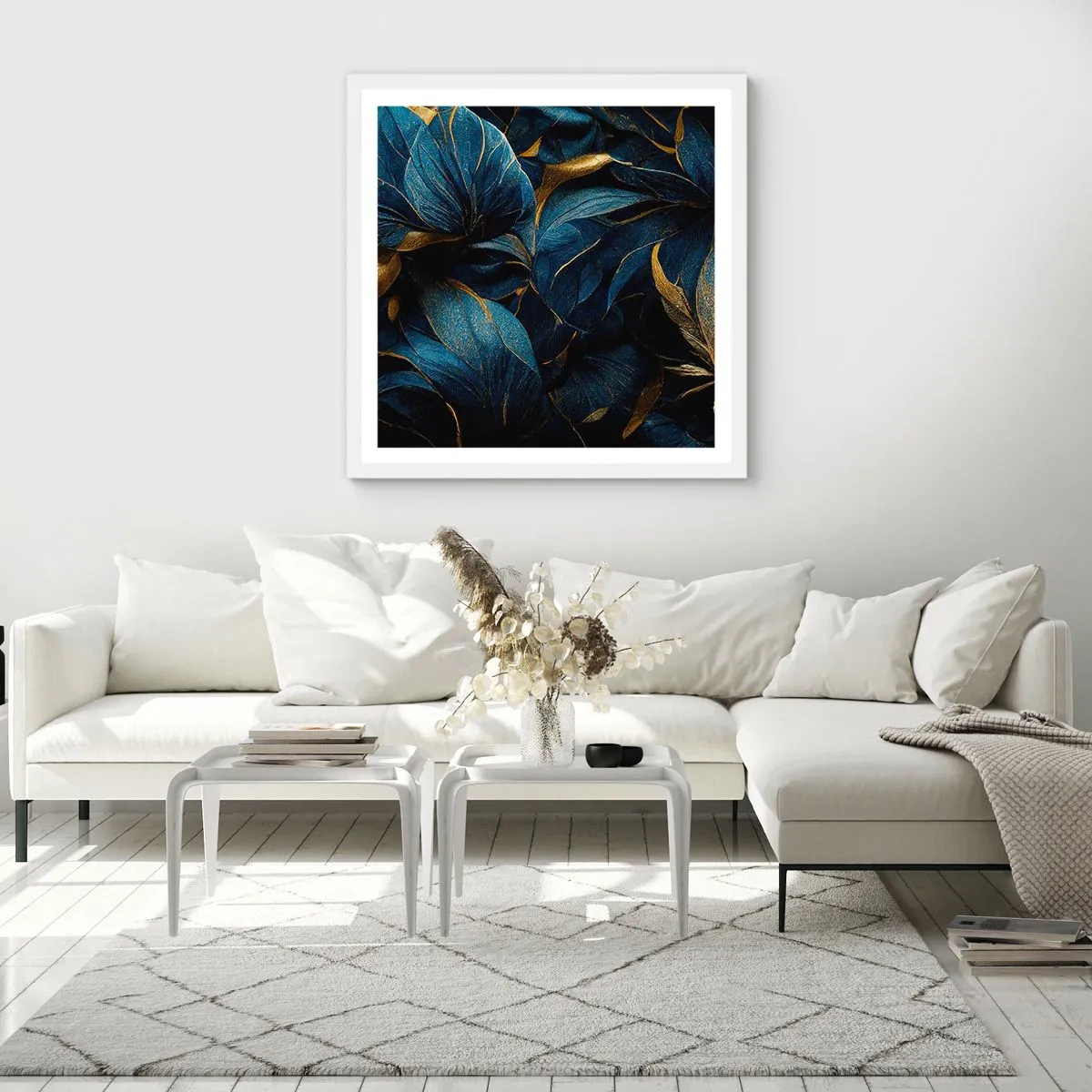 Pôster em moldura branca - Forrado com ouro - 50x50 cm