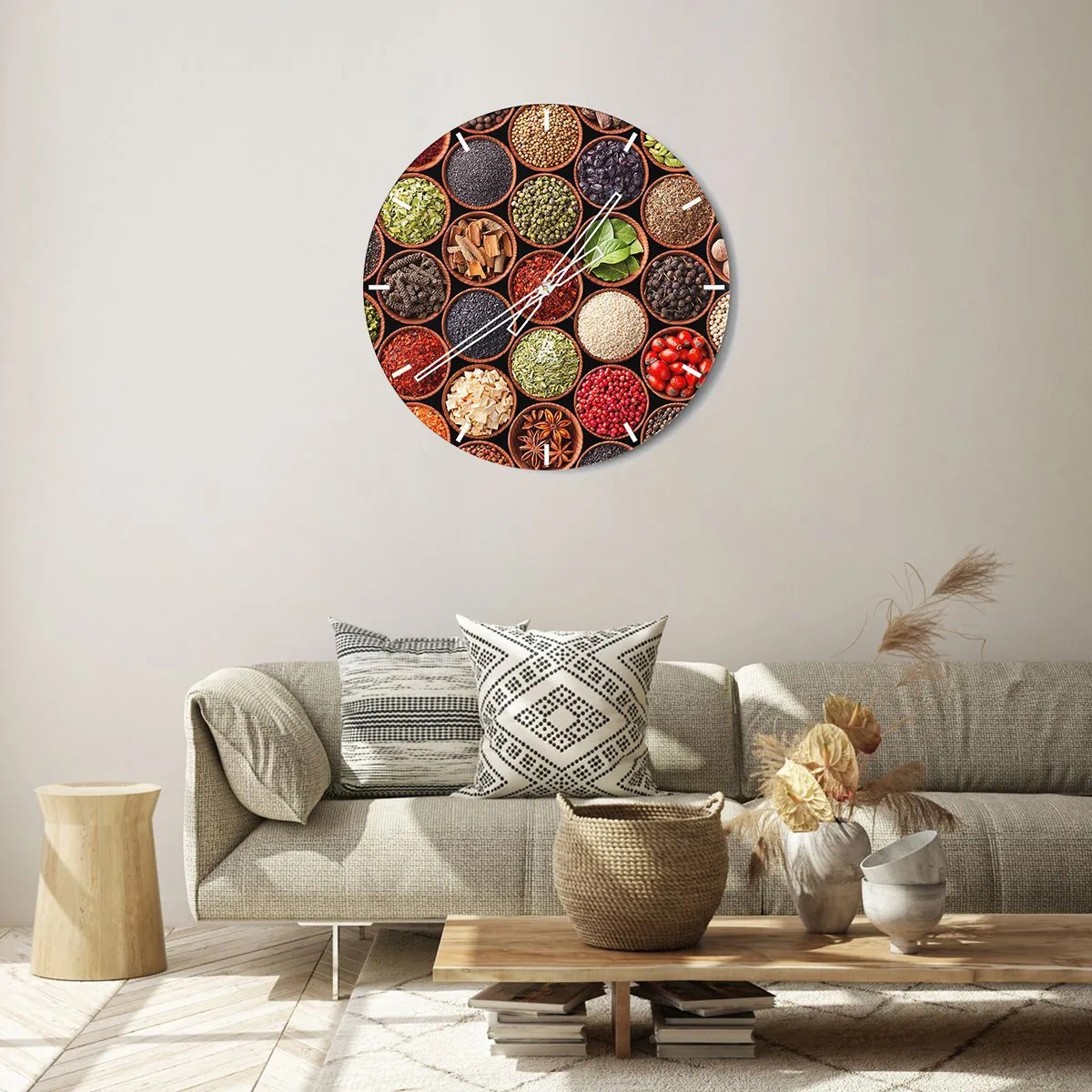 Relógio de parede - Relógio em vidro - Todos os sabores do mundo - 40x40 cm