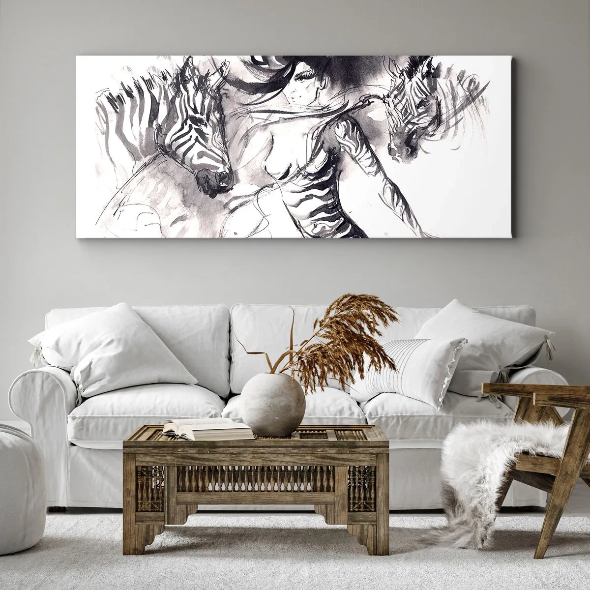 Quadro em tela - Dançando com as zebras - 120x50 cm