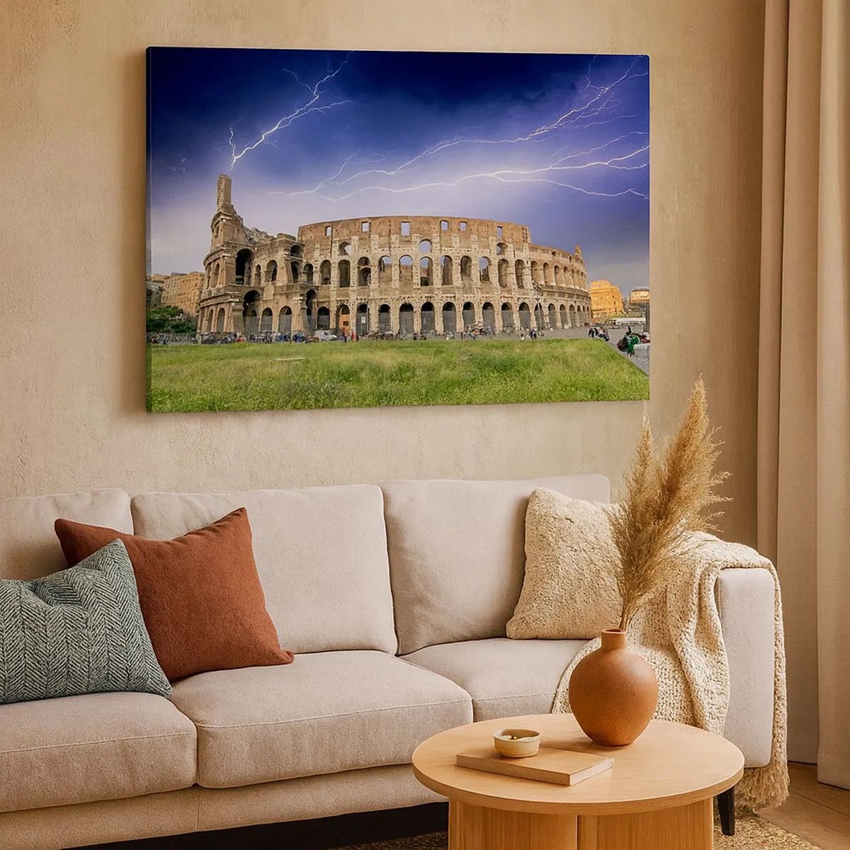 Quadro em tela - O Coliseu de Roma iluminado por relâmpagos - 70x50cm - Arena de combate - Decoração de parede moderna para a sala de estar e quarto ARTTOR