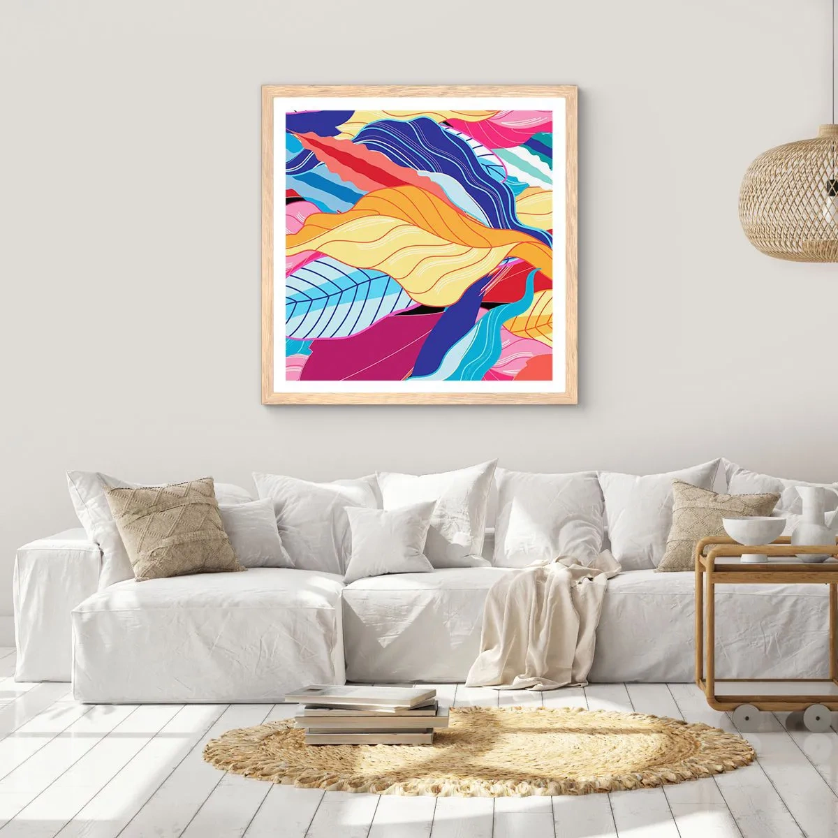 Pôster com moldura de carvalho claro - Bagunça colorida - 60x60 cm