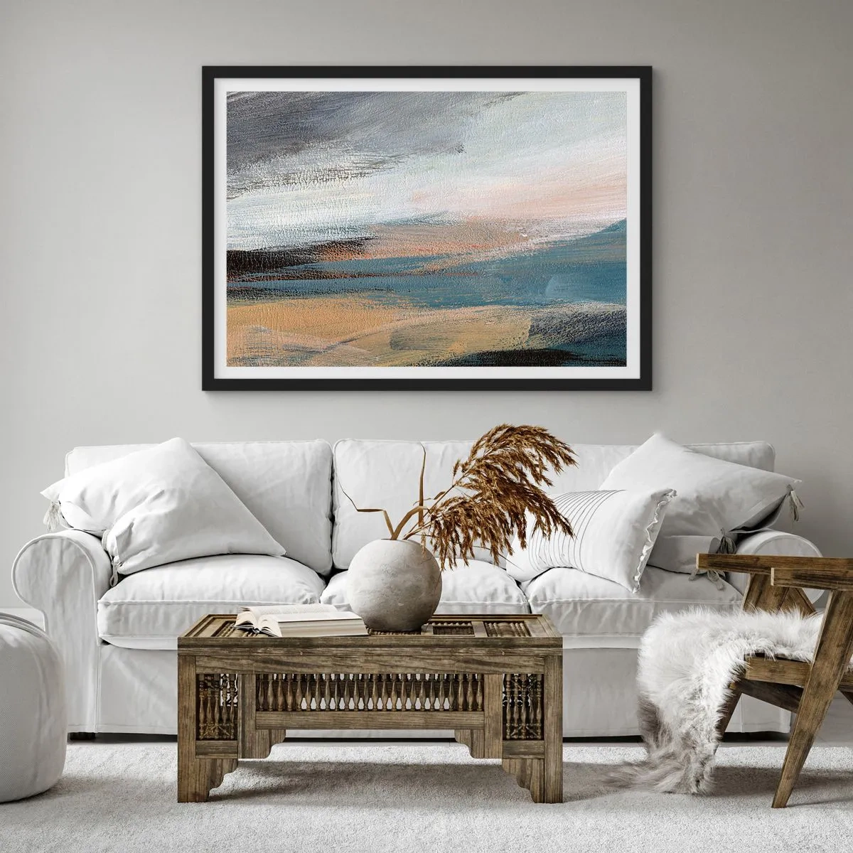 Pôster com moldura preta - Abstração: paisagem do norte - 70x50 cm