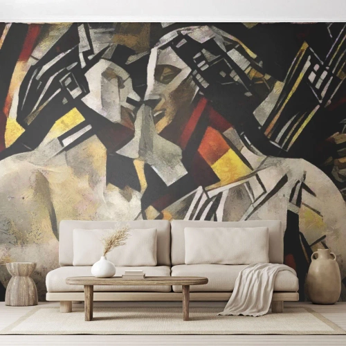 Papel de Parede Premium Sand - Beijo da estátua - Casal apaixonado, Cubismo, Beijo - 100x70 cm