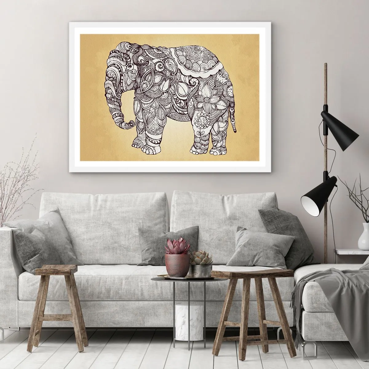 Pôster em moldura branca - O elefante se cobriu - 100x70 cm