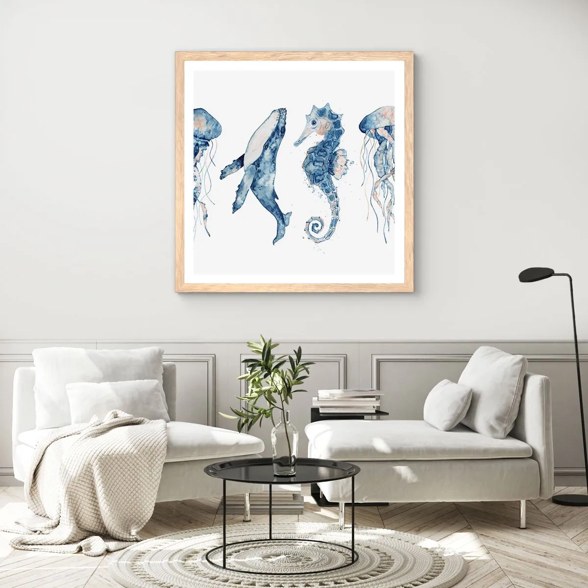 Pôster com moldura de carvalho claro - Maravilhas do mar - 40x40 cm