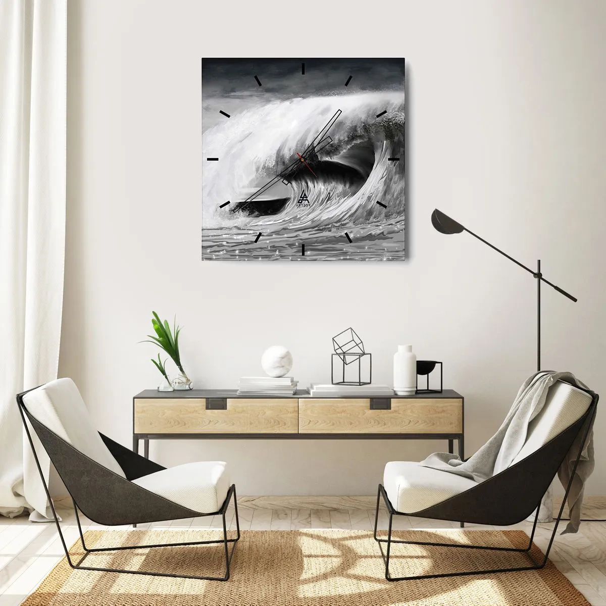 Relógio de parede - Relógio em vidro - A ira do oceano - 40x40 cm