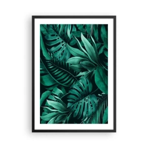 Pôster com moldura preta - Folhas tropicais em tons de verde - 50x70cm - A profundidade da vegetação tropical - Decoração de parede moderna para a sala de estar e quarto ARTTOR
