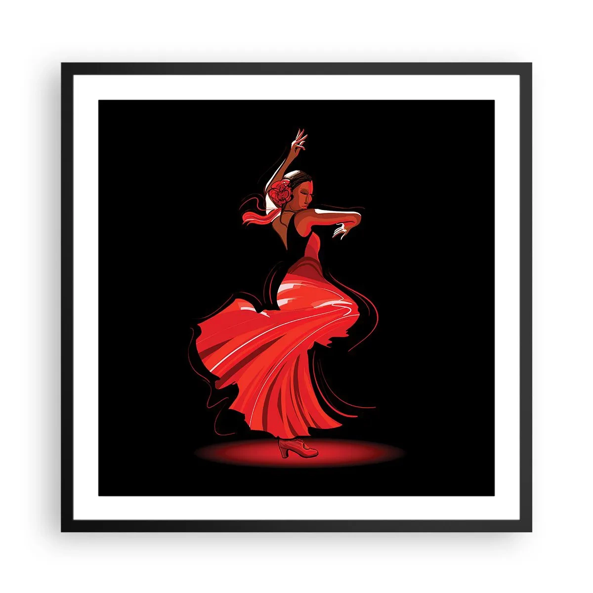 Pôster com moldura preta - O espírito ardente do flamenco - 60x60 cm