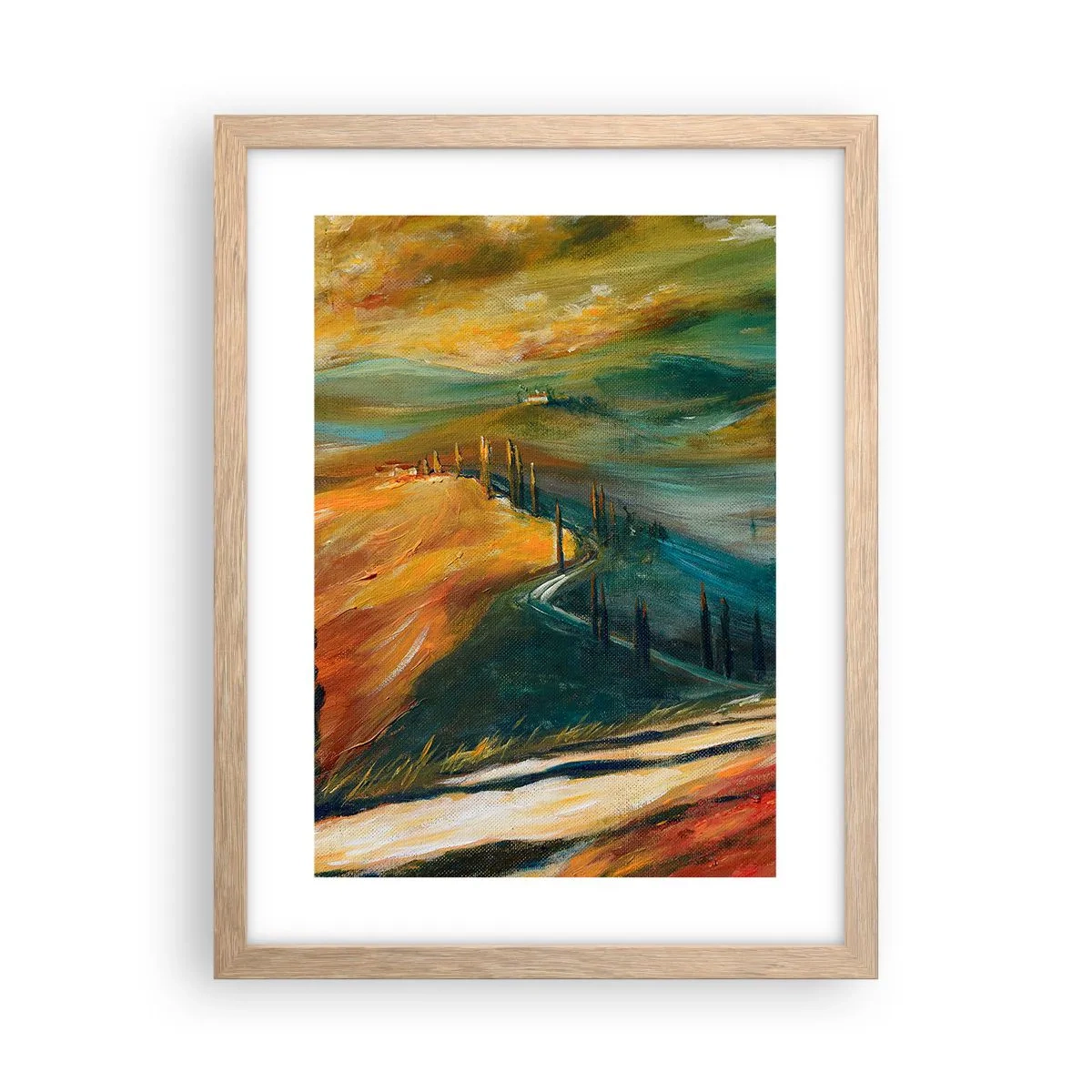 Pôster com moldura de carvalho claro - Paisagem da Toscana - 30x40 cm