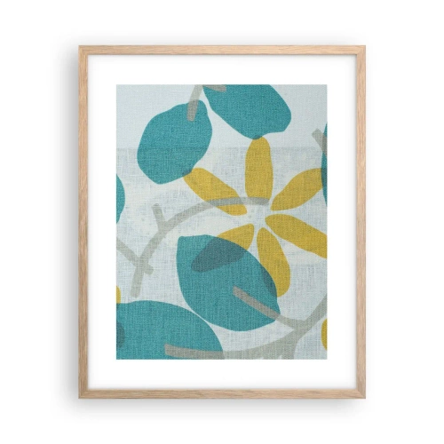 Pôster com moldura de carvalho claro - Entre as folhas azuis - 40x50 cm