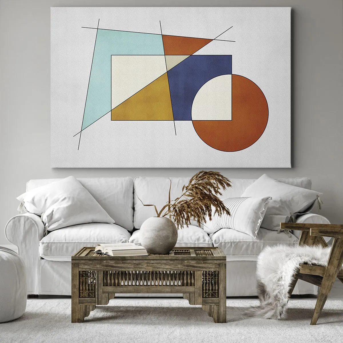 Quadro em tela - Uma composição modernista de formas geométricas e cores - 70x50cm - Abstração: diversão modernista - Decoração de parede moderna para a sala de estar e quarto ARTTOR